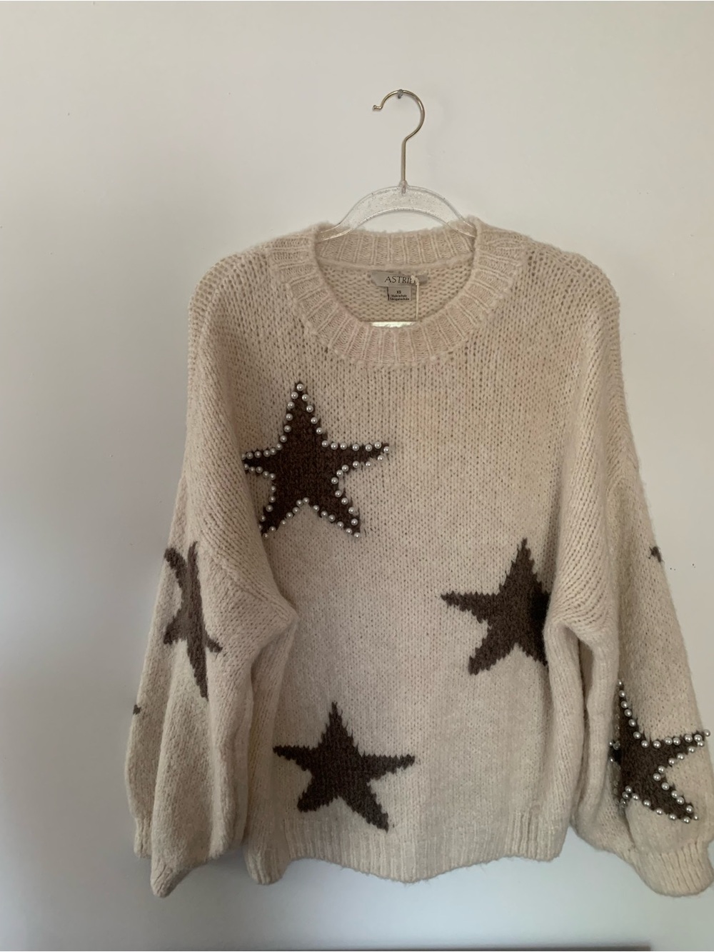 ASTR Cream Star-Embellished Crewneck Sweater